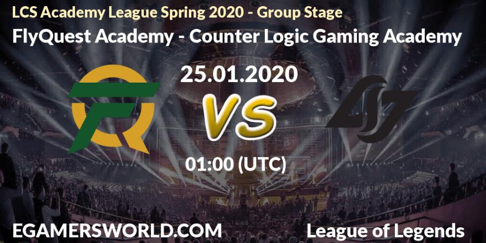 Pronósticos FlyQuest Academy - Counter Logic Gaming Academy. 25.01.20. LCS Academy League Spring 2020 - Group Stage - LoL