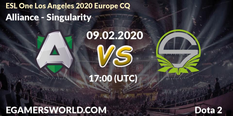 Pronósticos Alliance - Singularity. 09.02.2020 at 17:33. ESL One Los Angeles 2020 Europe CQ - Dota 2