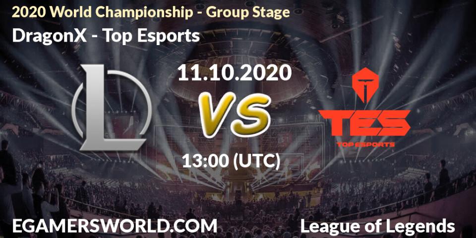 Pronósticos DRX - Top Esports. 11.10.2020 at 13:00. 2020 World Championship - Group Stage - LoL