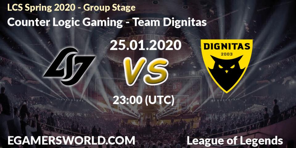 Pronósticos Counter Logic Gaming - Team Dignitas. 25.01.20. LCS Spring 2020 - Group Stage - LoL