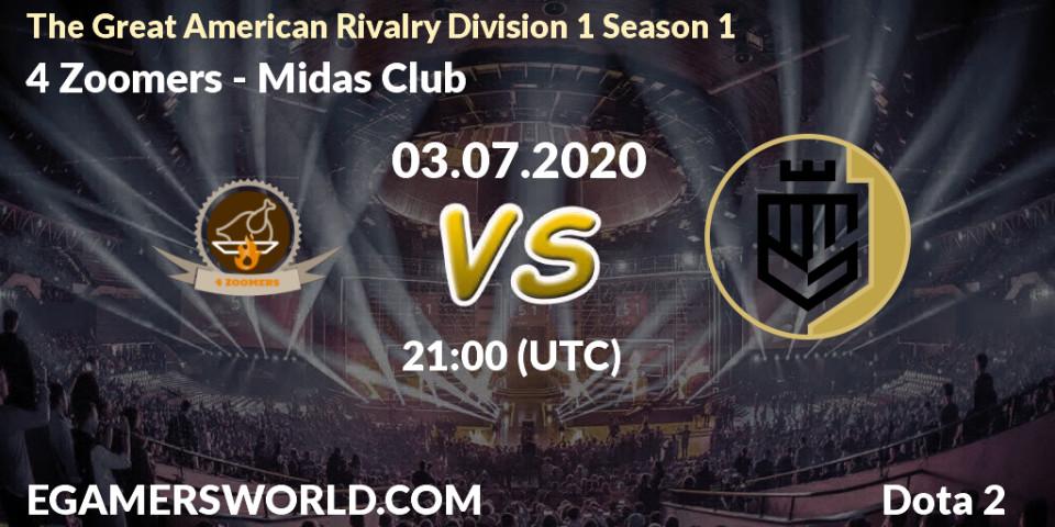 Pronósticos 4 Zoomers - Midas Club. 03.07.2020 at 19:03. The Great American Rivalry Division 1 Season 1 - Dota 2