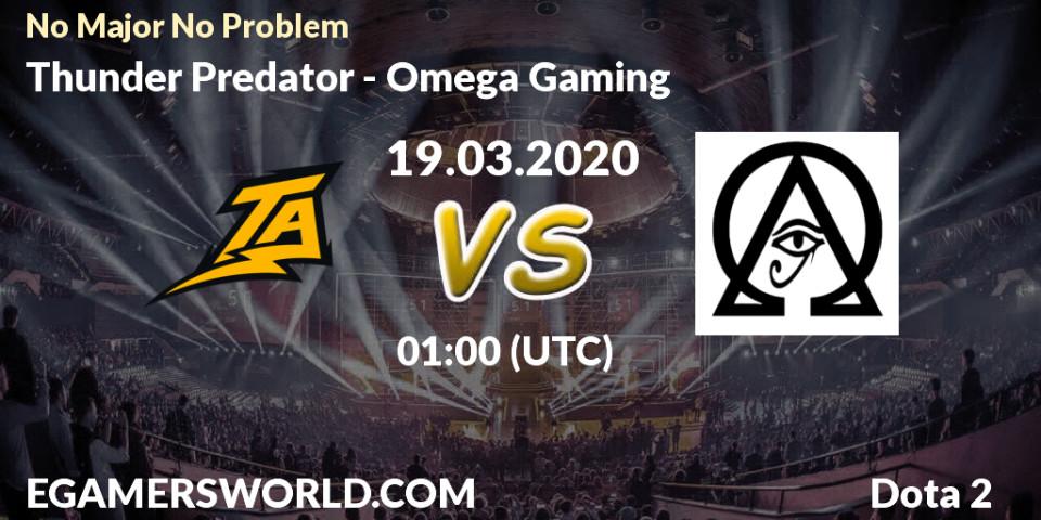 Pronósticos Thunder Predator - Omega Gaming. 19.03.2020 at 01:00. No Major No Problem - Dota 2