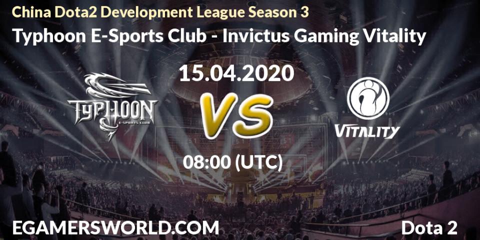 Pronósticos Typhoon E-Sports Club - Invictus Gaming Vitality. 15.04.2020 at 08:00. China Dota2 Development League Season 3 - Dota 2