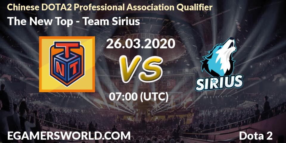 Pronósticos The New Top - Team Sirius. 26.03.2020 at 07:05. Chinese DOTA2 Professional Association Qualifier - Dota 2
