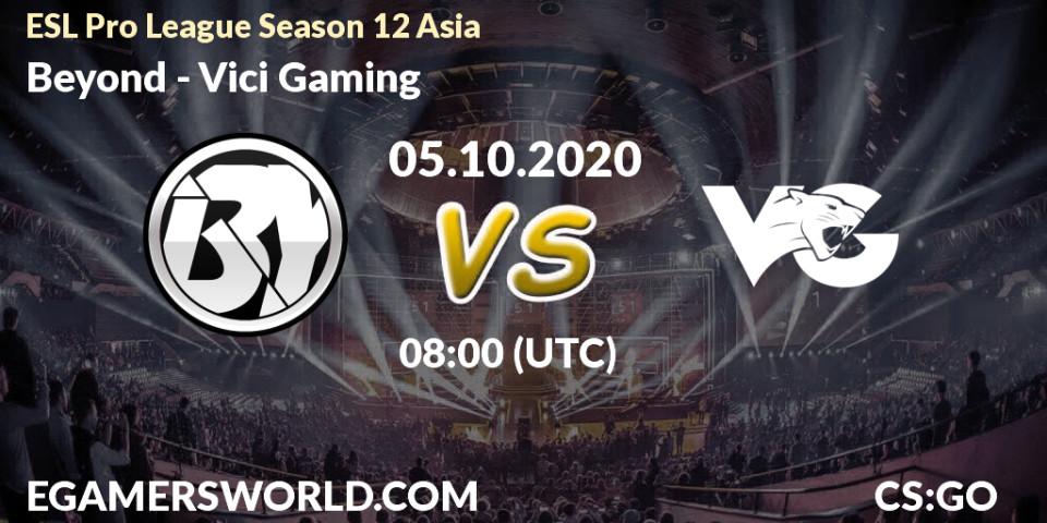 Pronósticos Beyond - Vici Gaming. 05.10.2020 at 08:45. ESL Pro League Season 12 Asia - Counter-Strike (CS2)