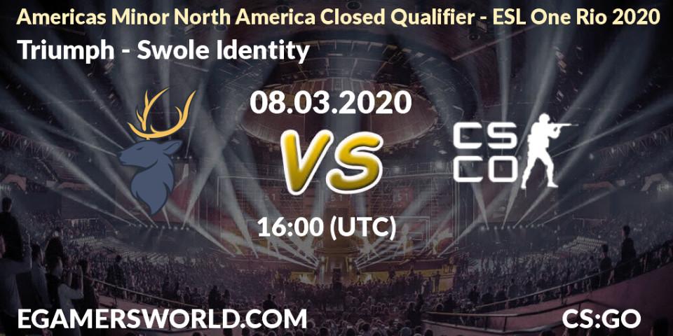 Pronósticos Triumph - Swole Identity. 08.03.2020 at 16:10. Americas Minor North America Closed Qualifier - ESL One Rio 2020 - Counter-Strike (CS2)