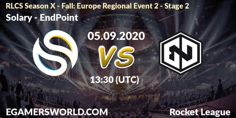 Pronósticos Solary - EndPoint. 05.09.2020 at 13:30. RLCS Season X - Fall: Europe Regional Event 2 - Stage 2 - Rocket League