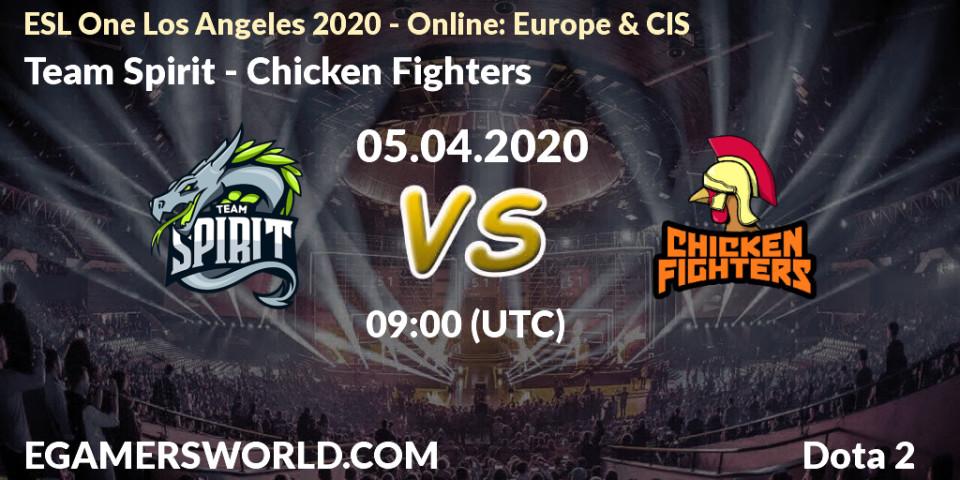Pronósticos Team Spirit - Chicken Fighters. 05.04.2020 at 09:01. ESL One Los Angeles 2020 - Online: Europe & CIS - Dota 2
