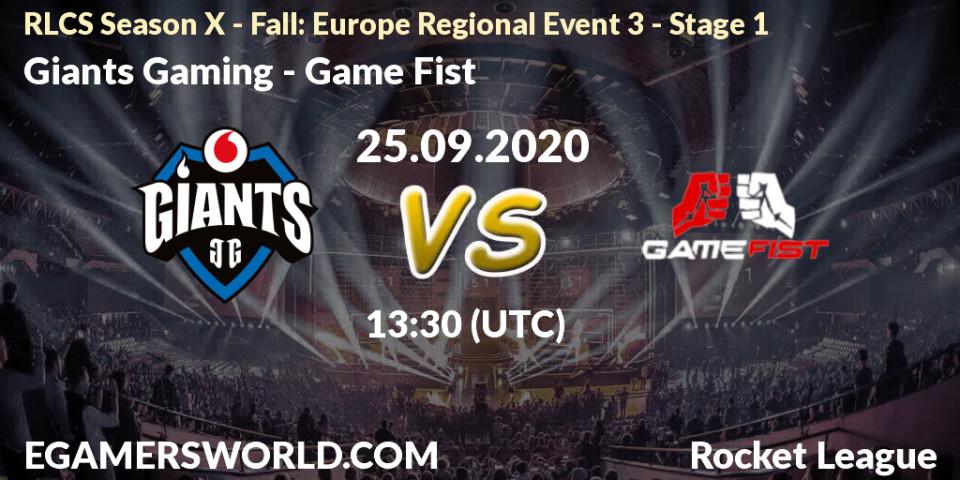 Pronósticos Giants Gaming - Game Fist. 25.09.20. RLCS Season X - Fall: Europe Regional Event 3 - Stage 1 - Rocket League