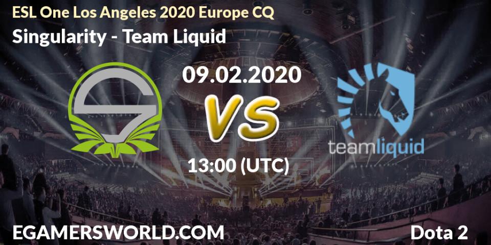 Pronósticos Singularity - Team Liquid. 09.02.2020 at 13:12. ESL One Los Angeles 2020 Europe CQ - Dota 2