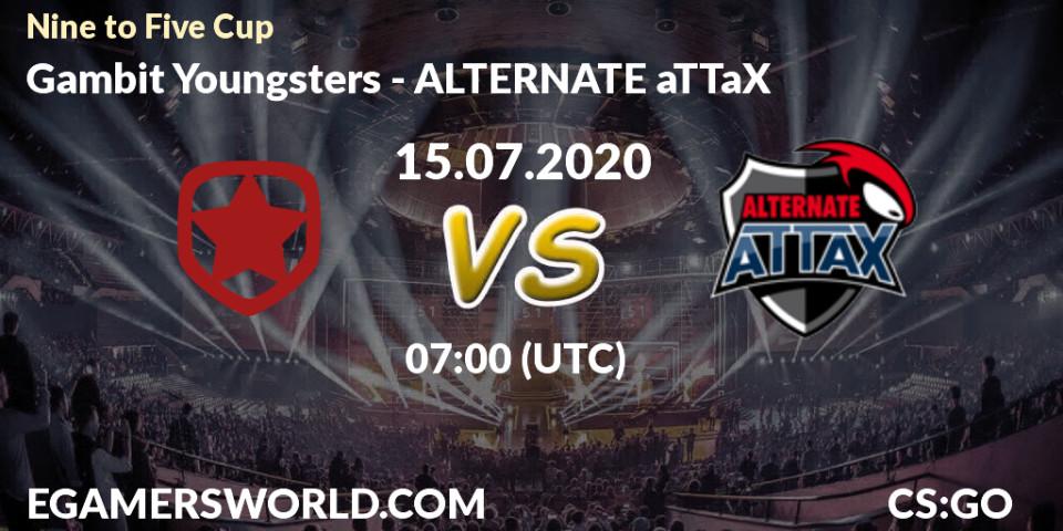 Pronósticos Gambit Youngsters - ALTERNATE aTTaX. 15.07.2020 at 07:00. Nine to Five Cup - Counter-Strike (CS2)