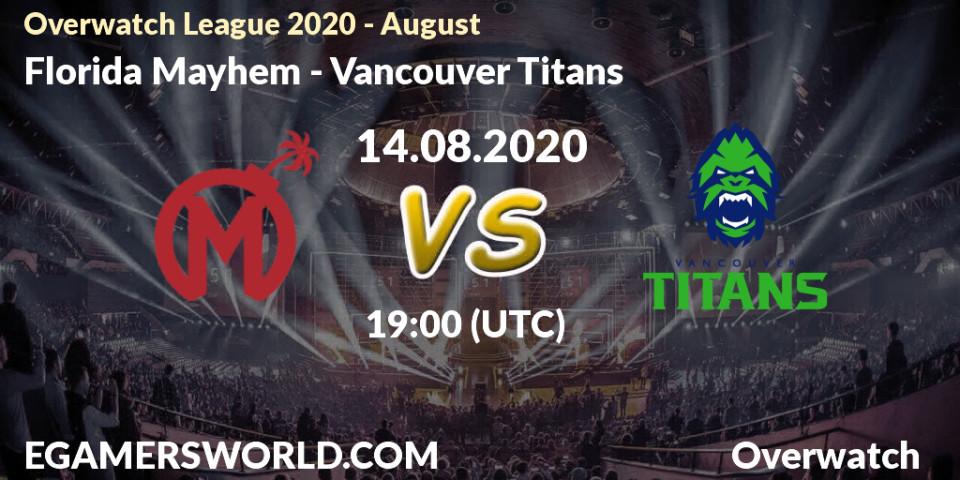 Pronósticos Florida Mayhem - Vancouver Titans. 14.08.20. Overwatch League 2020 - August - Overwatch