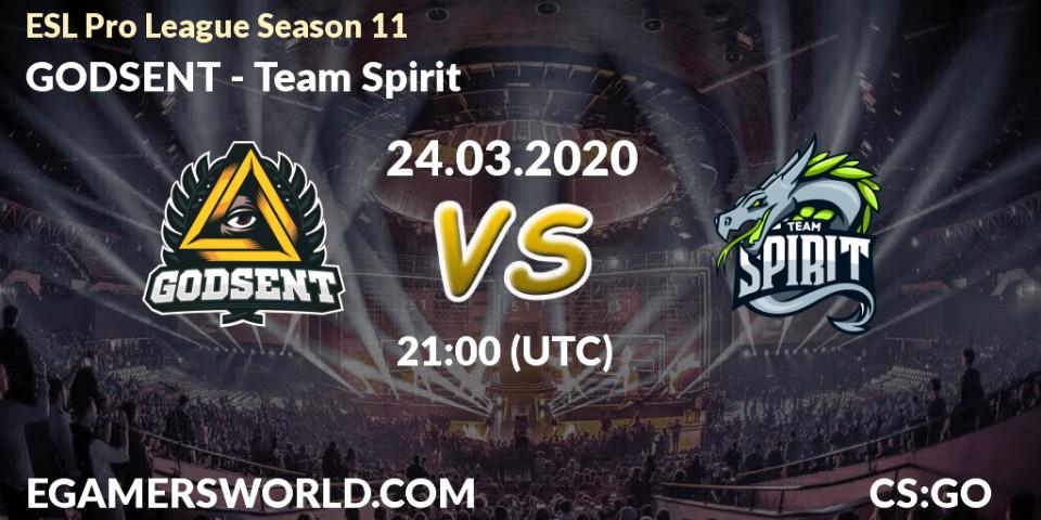 Pronósticos GODSENT - Team Spirit. 24.03.2020 at 21:35. ESL Pro League Season 11: Europe - Counter-Strike (CS2)
