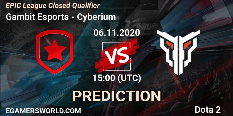 Pronósticos Gambit Esports - Cyberium. 06.11.2020 at 13:59. EPIC League Closed Qualifier - Dota 2