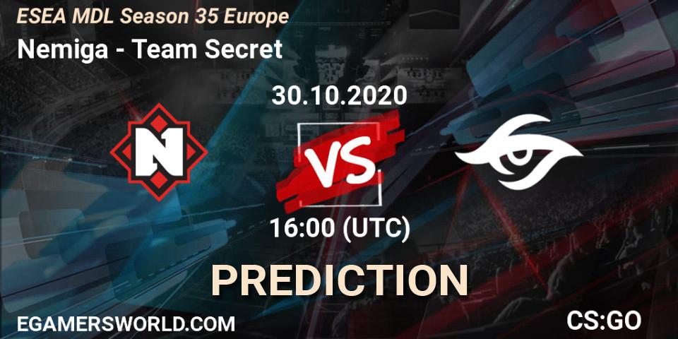 Pronósticos Nemiga - Team Secret. 30.10.2020 at 16:00. ESEA MDL Season 35 Europe - Counter-Strike (CS2)