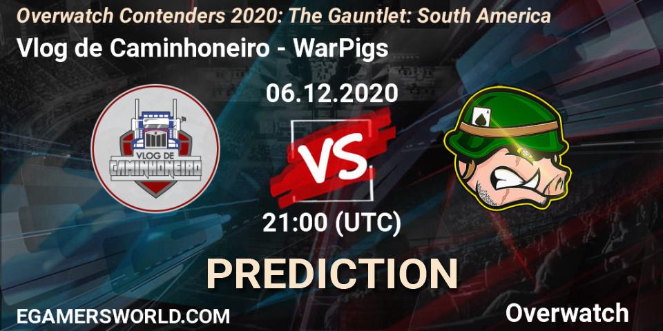 Pronósticos Vlog de Caminhoneiro - WarPigs. 06.12.2020 at 21:00. Overwatch Contenders 2020: The Gauntlet: South America - Overwatch