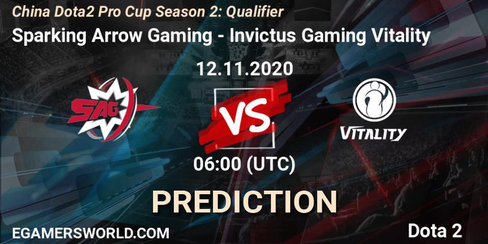 Pronósticos Sparking Arrow Gaming - Invictus Gaming Vitality. 12.11.2020 at 06:00. China Dota2 Pro Cup Season 2: Qualifier - Dota 2