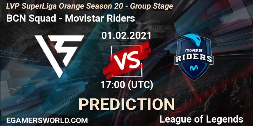 Pronósticos BCN Squad - Movistar Riders. 01.02.2021 at 17:00. LVP SuperLiga Orange Season 20 - Group Stage - LoL