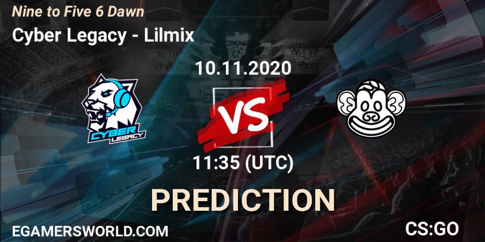 Pronósticos Cyber Legacy - Lilmix. 10.11.2020 at 11:35. Nine to Five 6 Dawn - Counter-Strike (CS2)