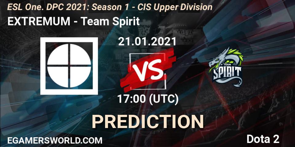 Pronósticos EXTREMUM - Team Spirit. 21.01.2021 at 18:53. ESL One. DPC 2021: Season 1 - CIS Upper Division - Dota 2