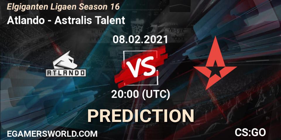 Pronósticos Atlando - Astralis Talent. 08.02.2021 at 20:00. Elgiganten Ligaen Season 16 - Counter-Strike (CS2)
