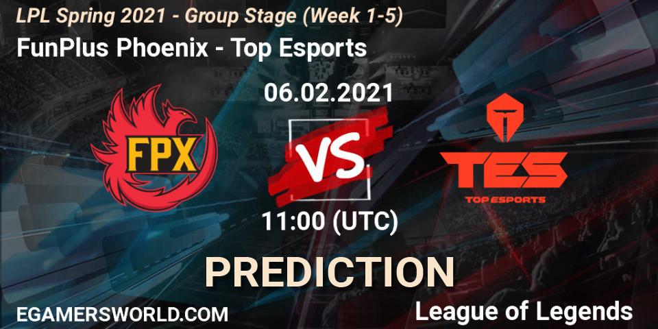 Pronósticos FunPlus Phoenix - Top Esports. 06.02.2021 at 11:58. LPL Spring 2021 - Group Stage (Week 1-5) - LoL