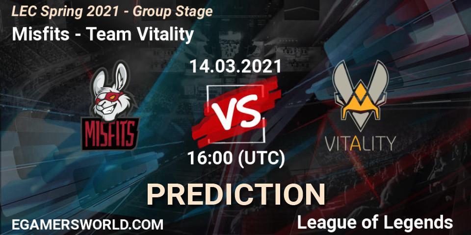 Pronósticos Misfits - Team Vitality. 14.03.2021 at 16:00. LEC Spring 2021 - Group Stage - LoL