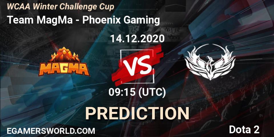 Pronósticos Team MagMa - Phoenix Gaming. 14.12.2020 at 08:59. WCAA Winter Challenge Cup - Dota 2