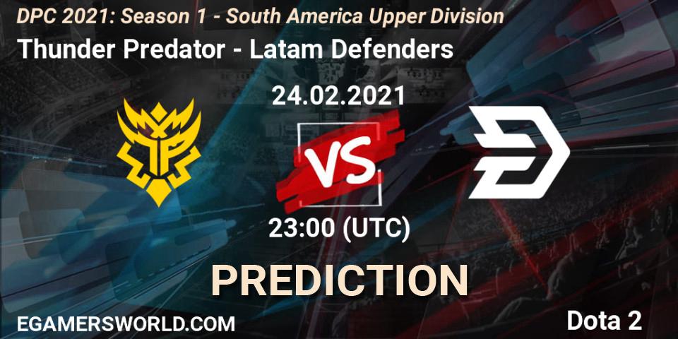 Pronósticos Thunder Predator - Latam Defenders. 24.02.2021 at 23:05. DPC 2021: Season 1 - South America Upper Division - Dota 2
