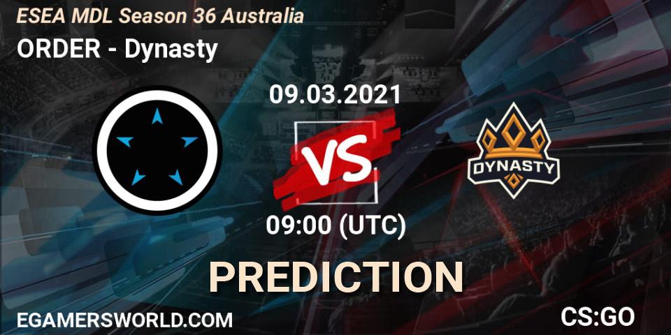 Pronósticos ORDER - Dynasty. 09.03.21. MDL ESEA Season 36: Australia - Premier Division - CS2 (CS:GO)