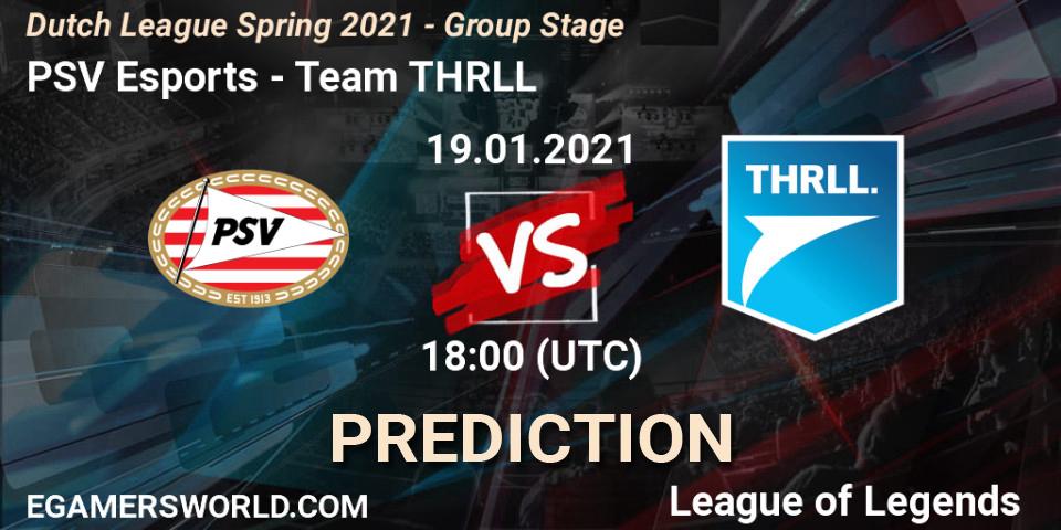 Pronósticos PSV Esports - Team THRLL. 19.01.2021 at 18:00. Dutch League Spring 2021 - Group Stage - LoL