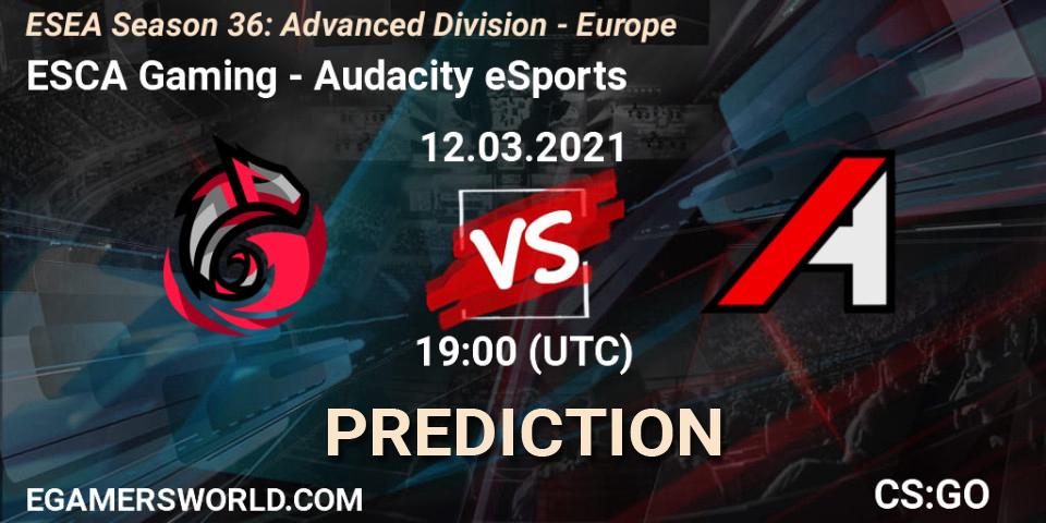 Pronósticos ESCA Gaming - Audacity eSports. 12.03.2021 at 19:00. ESEA Season 36: Europe - Advanced Division - Counter-Strike (CS2)