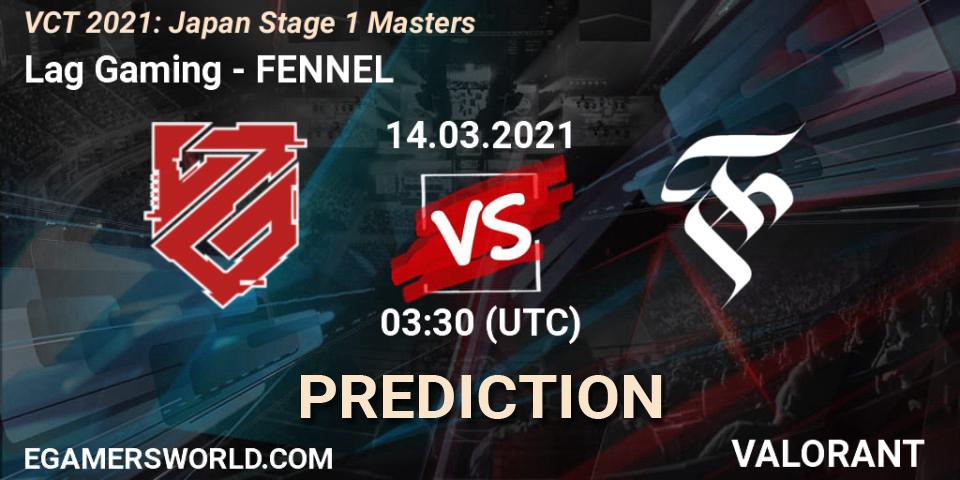Pronósticos Lag Gaming - FENNEL. 14.03.2021 at 03:30. VCT 2021: Japan Stage 1 Masters - VALORANT