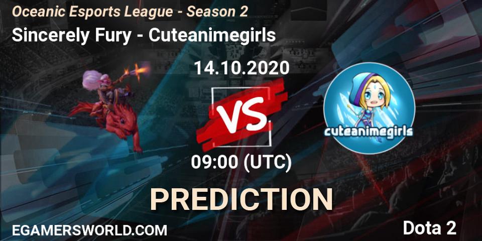 Pronósticos Sincerely Fury - Cuteanimegirls. 14.10.2020 at 09:05. Oceanic Esports League - Season 2 - Dota 2