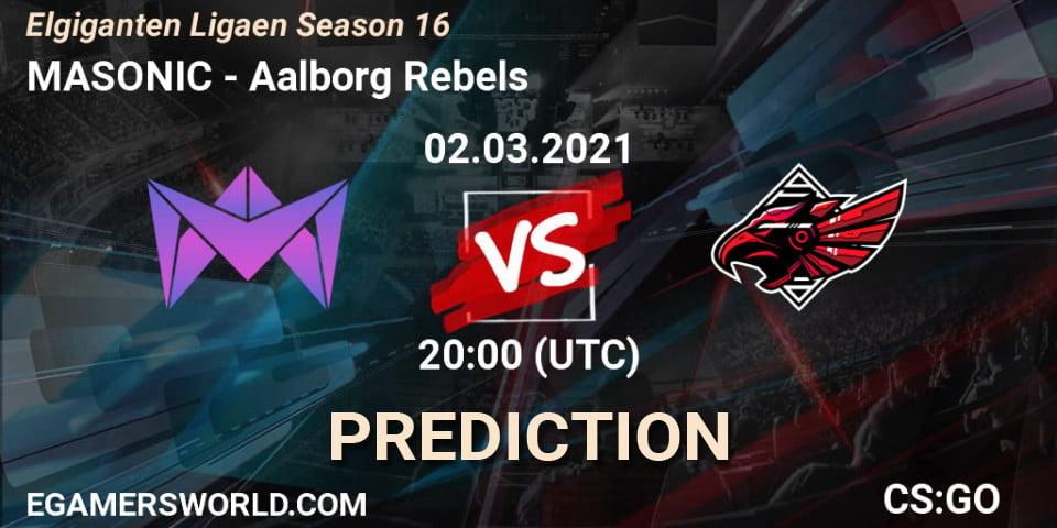 Pronósticos MASONIC - Aalborg Rebels. 02.03.2021 at 20:00. Elgiganten Ligaen Season 16 - Counter-Strike (CS2)