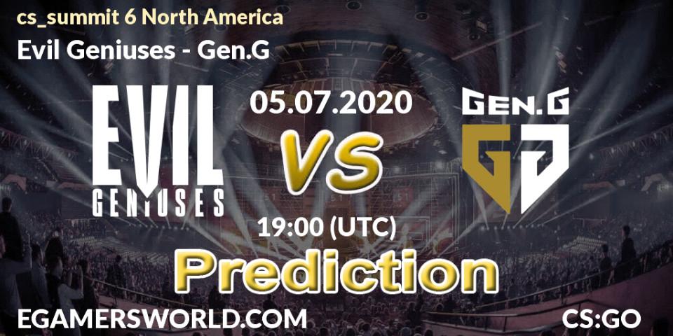 Pronósticos Evil Geniuses - Gen.G. 05.07.2020 at 19:30. cs_summit 6 North America - Counter-Strike (CS2)