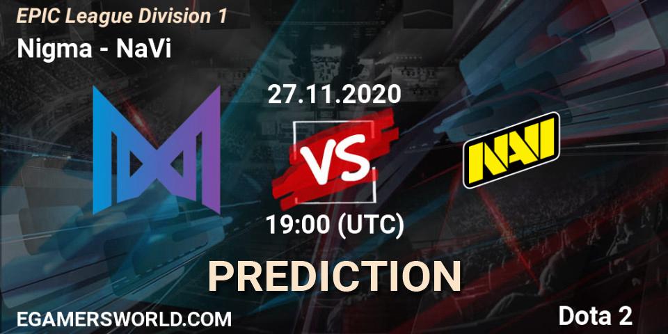 Pronósticos Nigma - NaVi. 27.11.2020 at 19:13. EPIC League Division 1 - Dota 2