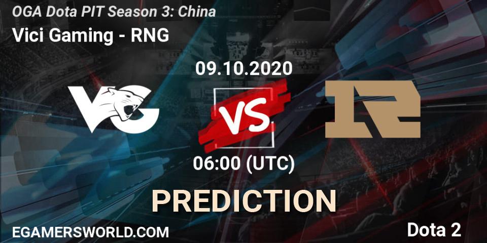 Pronósticos Vici Gaming - RNG. 09.10.2020 at 06:00. OGA Dota PIT Season 3: China - Dota 2