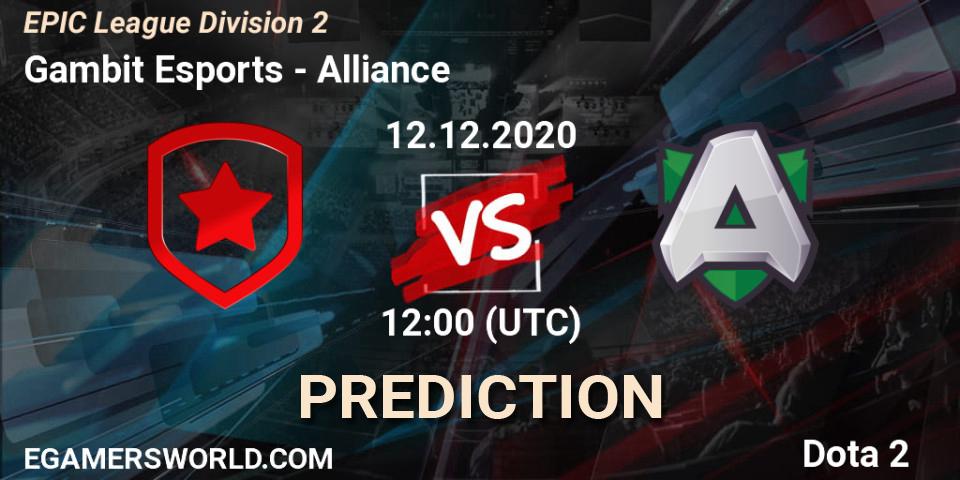 Pronósticos Gambit Esports - Alliance. 12.12.20. EPIC League Division 2 - Dota 2