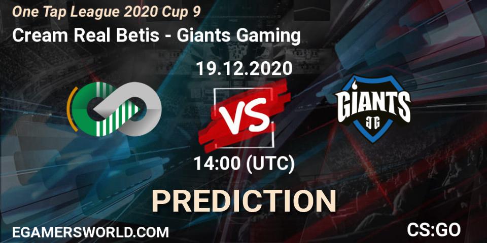 Pronósticos Cream Real Betis - Giants Gaming. 19.12.20. One Tap League 2020 Cup 9 - CS2 (CS:GO)