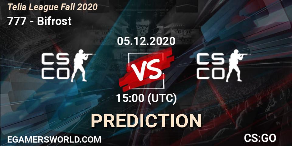 Pronósticos 777 - Bifrost. 05.12.2020 at 14:10. Telia League Fall 2020 - Counter-Strike (CS2)