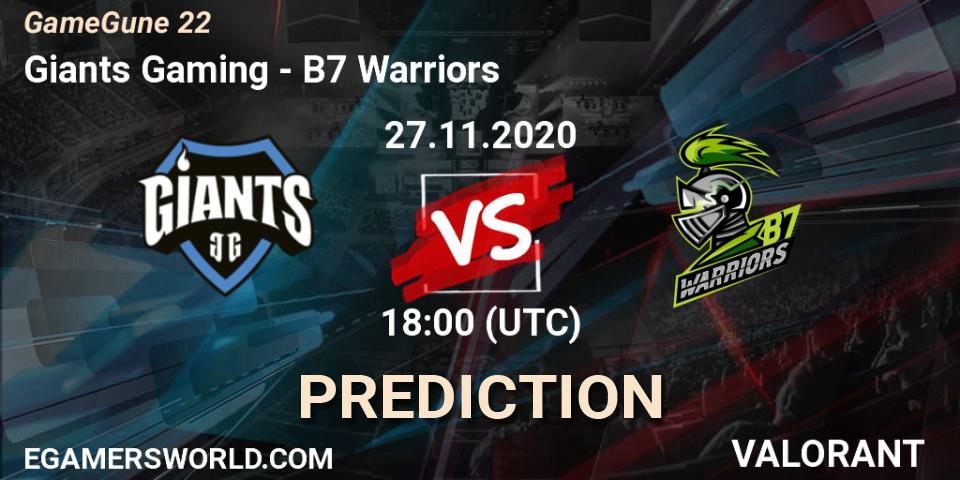Pronósticos Giants Gaming - B7 Warriors. 27.11.2020 at 18:00. GameGune 22 - VALORANT