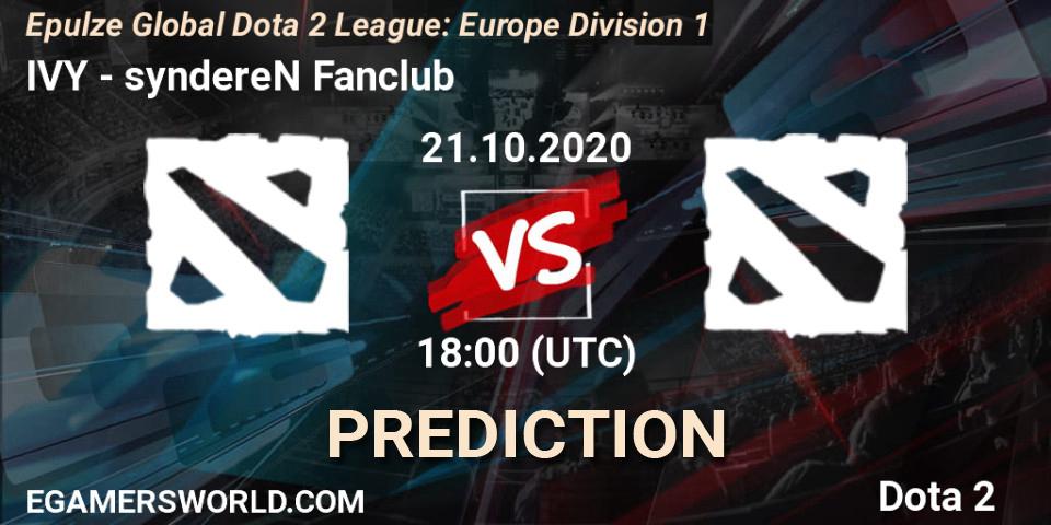 Pronósticos IVY - syndereN Fanclub. 20.10.2020 at 18:12. Epulze Global Dota 2 League: Europe Division 1 - Dota 2
