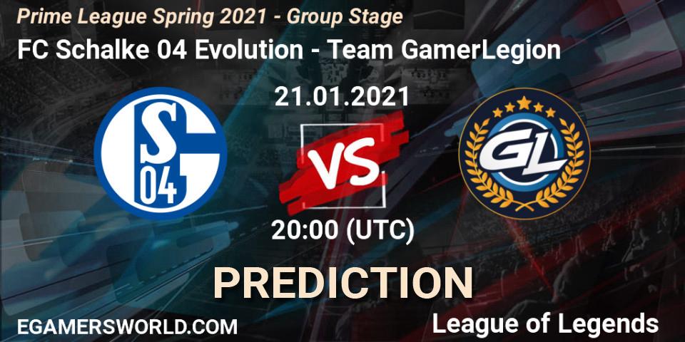 Pronósticos FC Schalke 04 Evolution - Team GamerLegion. 21.01.21. Prime League Spring 2021 - Group Stage - LoL