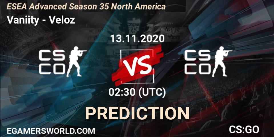 Pronósticos Vaniity - Veloz. 13.11.2020 at 02:30. ESEA Advanced Season 35 North America - Counter-Strike (CS2)