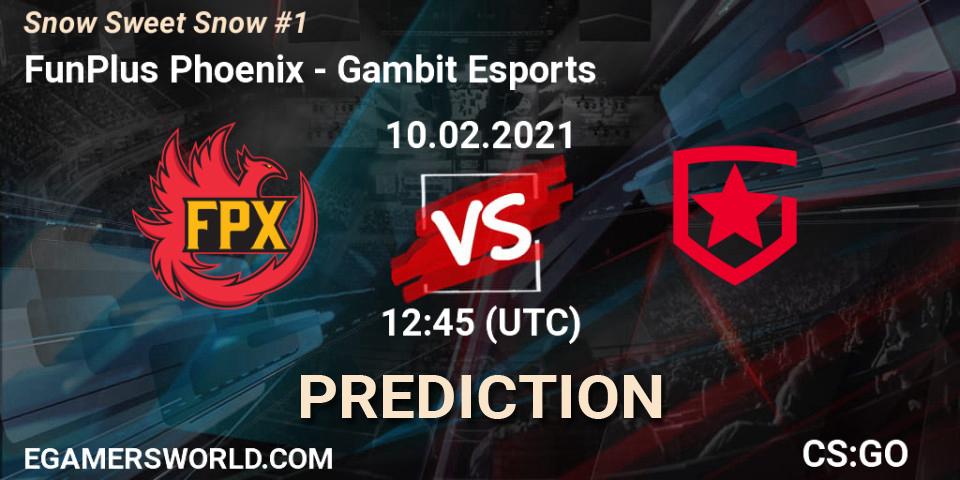 Pronósticos FunPlus Phoenix - Gambit Esports. 10.02.2021 at 12:45. Snow Sweet Snow #1 - Counter-Strike (CS2)
