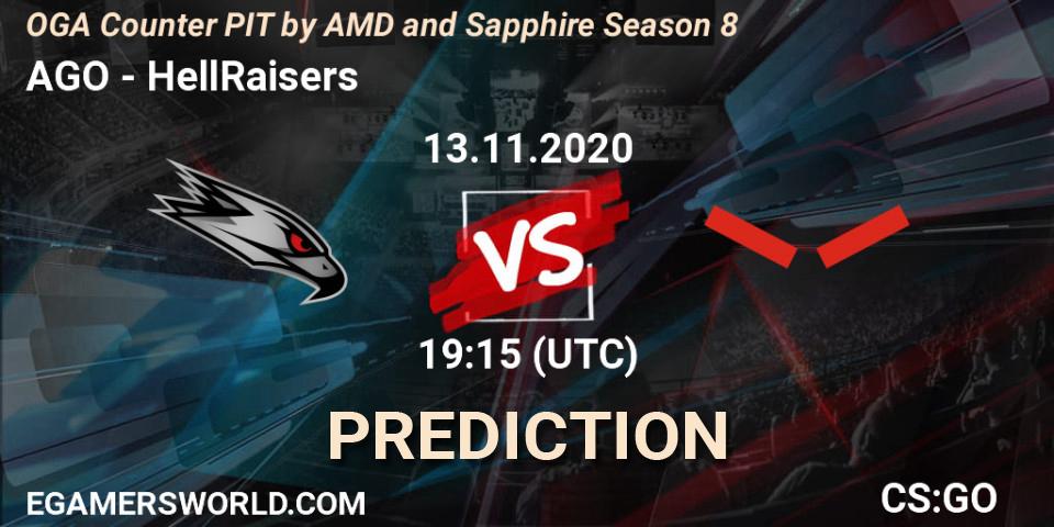Pronósticos AGO - HellRaisers. 13.11.2020 at 19:15. OGA Counter PIT by AMD and Sapphire Season 8 - Counter-Strike (CS2)