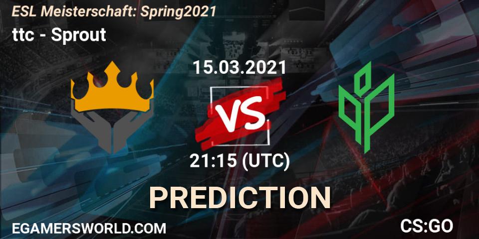 Pronósticos ttc - Sprout. 15.03.2021 at 21:30. ESL Meisterschaft: Spring 2021 - Counter-Strike (CS2)