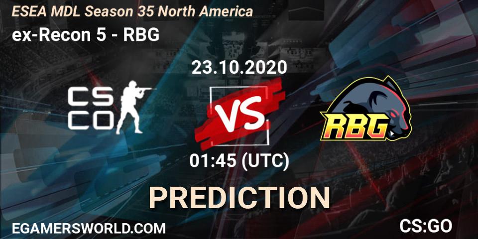 Pronósticos ex-Recon 5 - RBG. 23.10.2020 at 02:15. ESEA MDL Season 35 North America - Counter-Strike (CS2)
