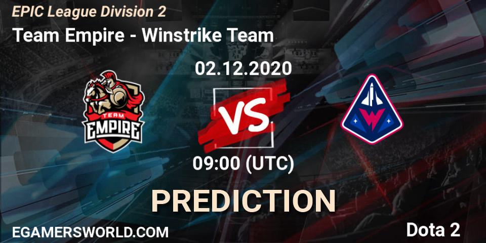 Pronósticos Team Empire - Winstrike Team. 02.12.20. EPIC League Division 2 - Dota 2
